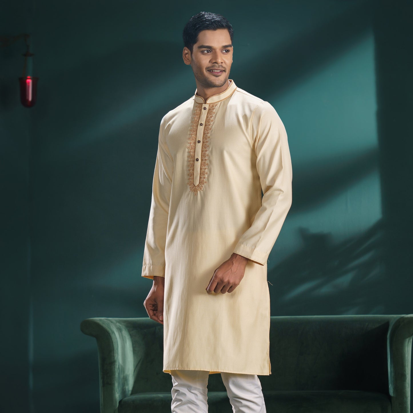 Mens Beige Karchupi Panjabi