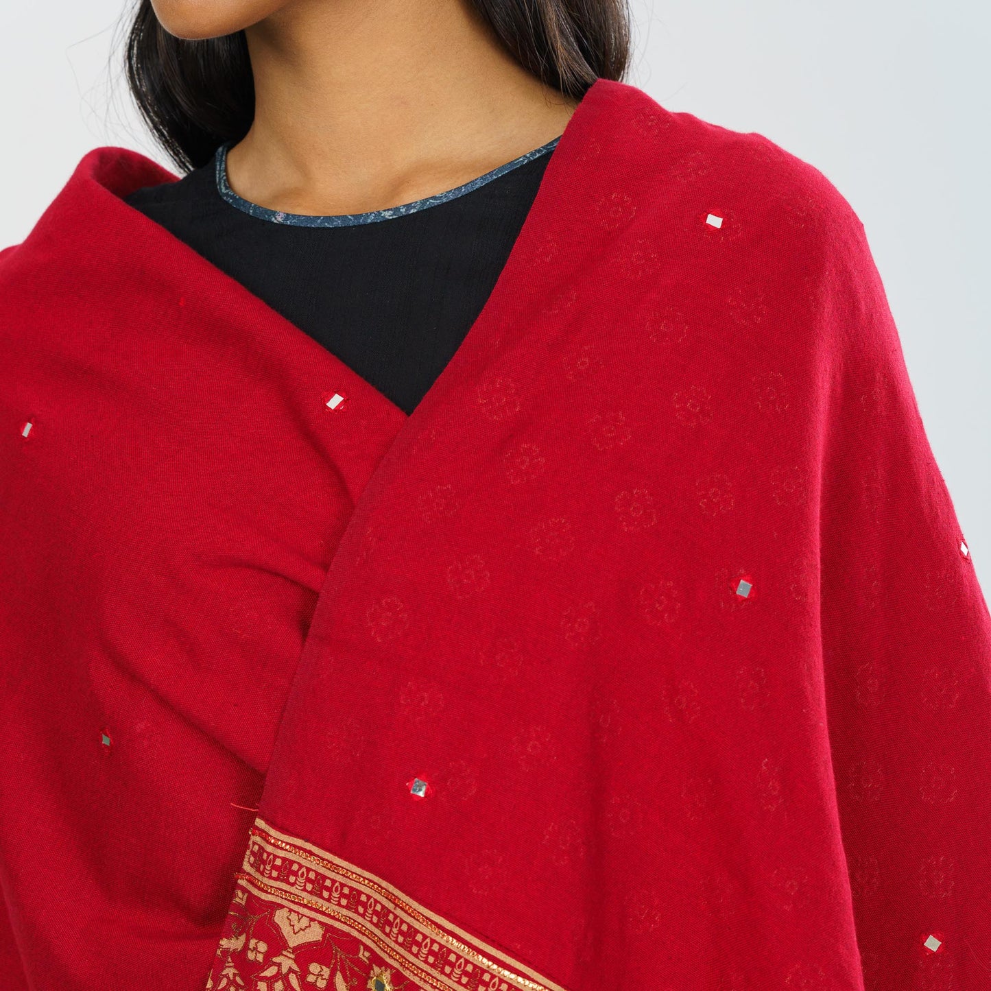 Womens Red Ethnic Shawl