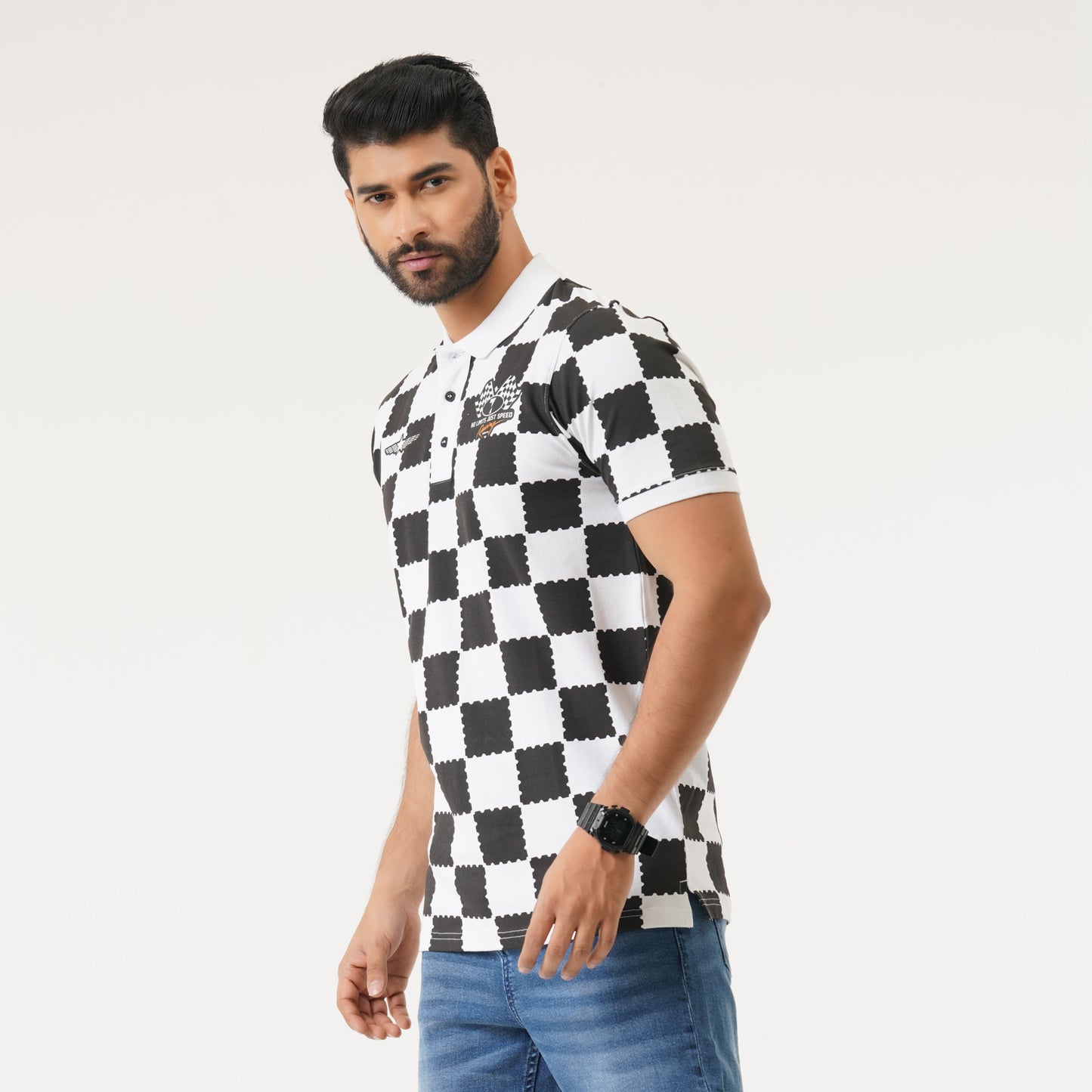 Mens Black & White Aop Polo