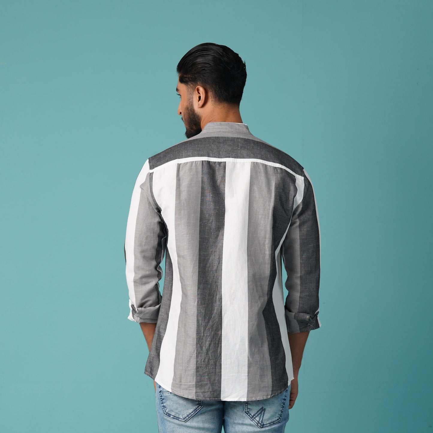 MENS L/S SHIRT-GRAY/WHITE