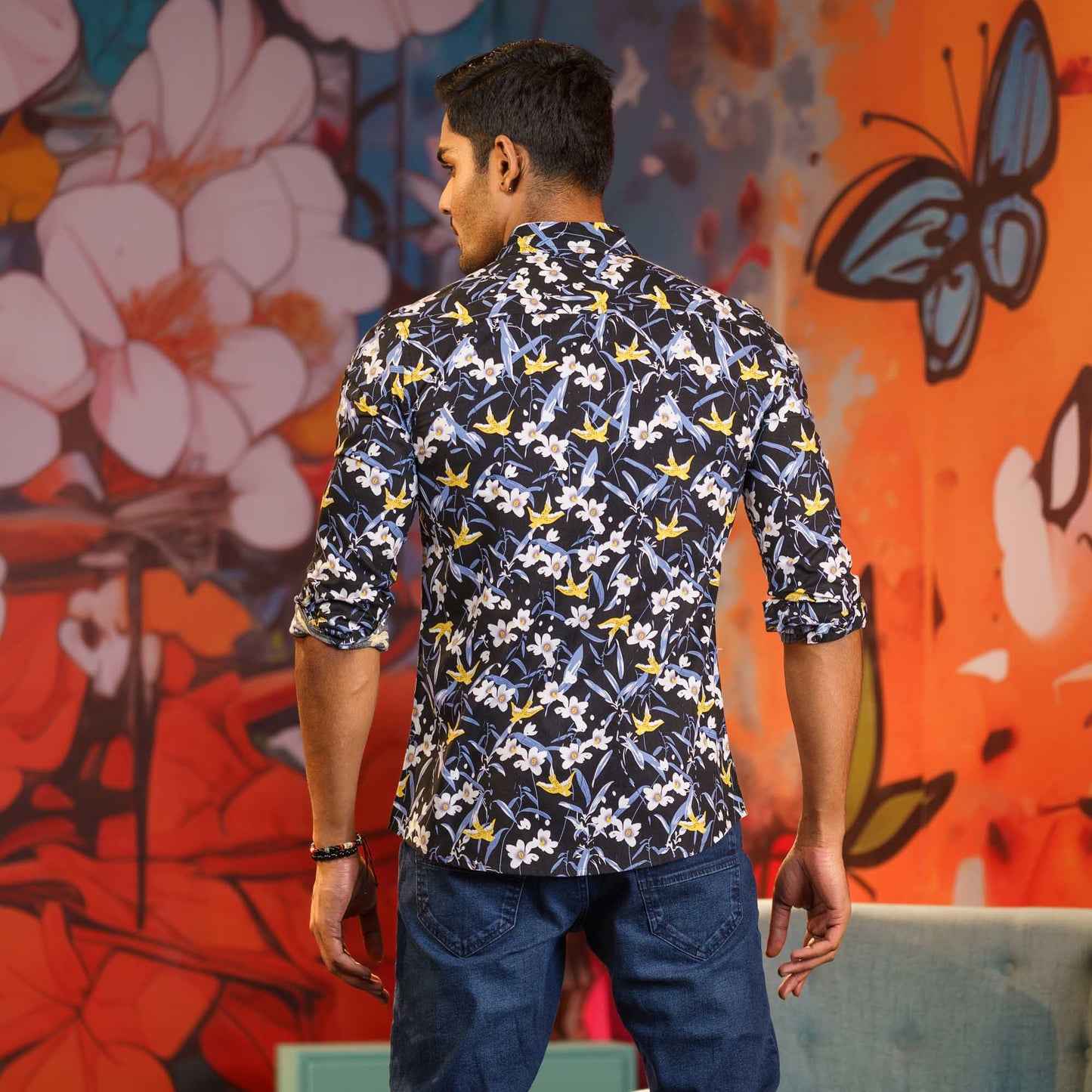 Mens Long Sleeve Shirt -BLACK/BLUE