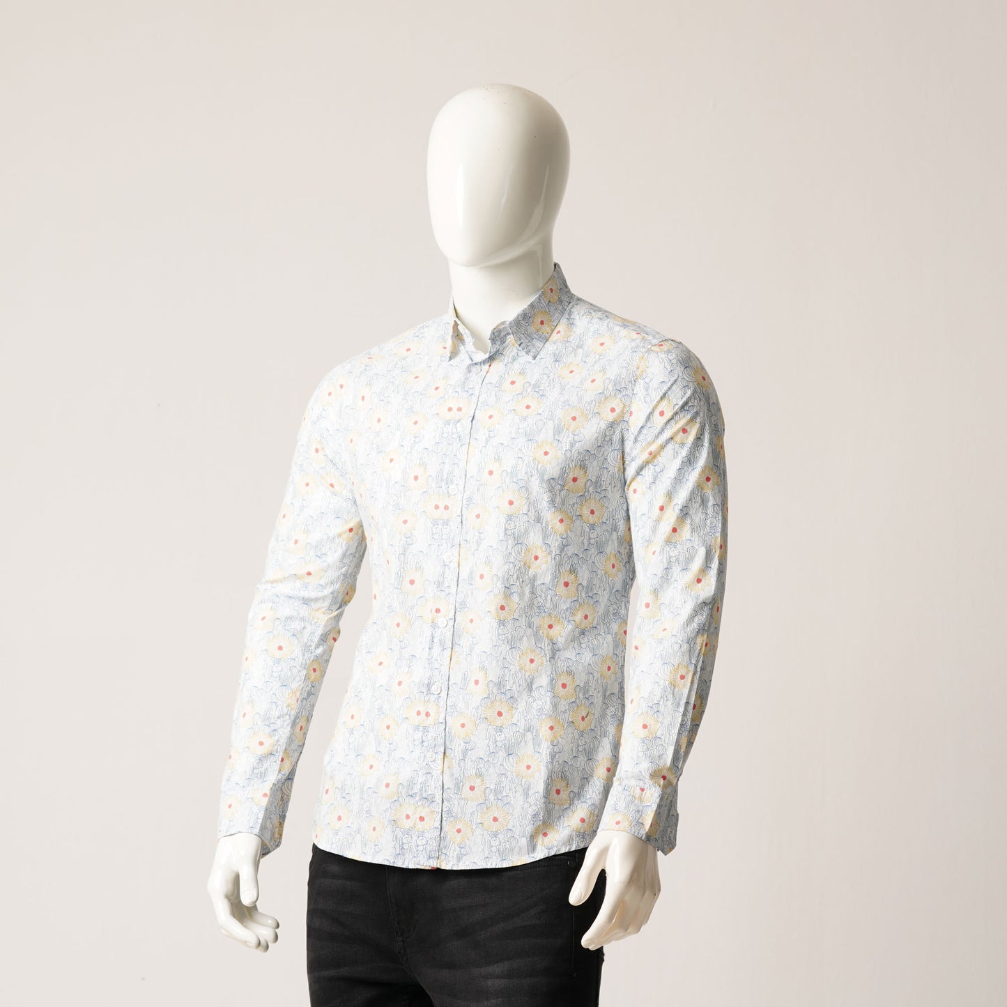 Mens Long Sleeve Shirt White & Yellow Shirt