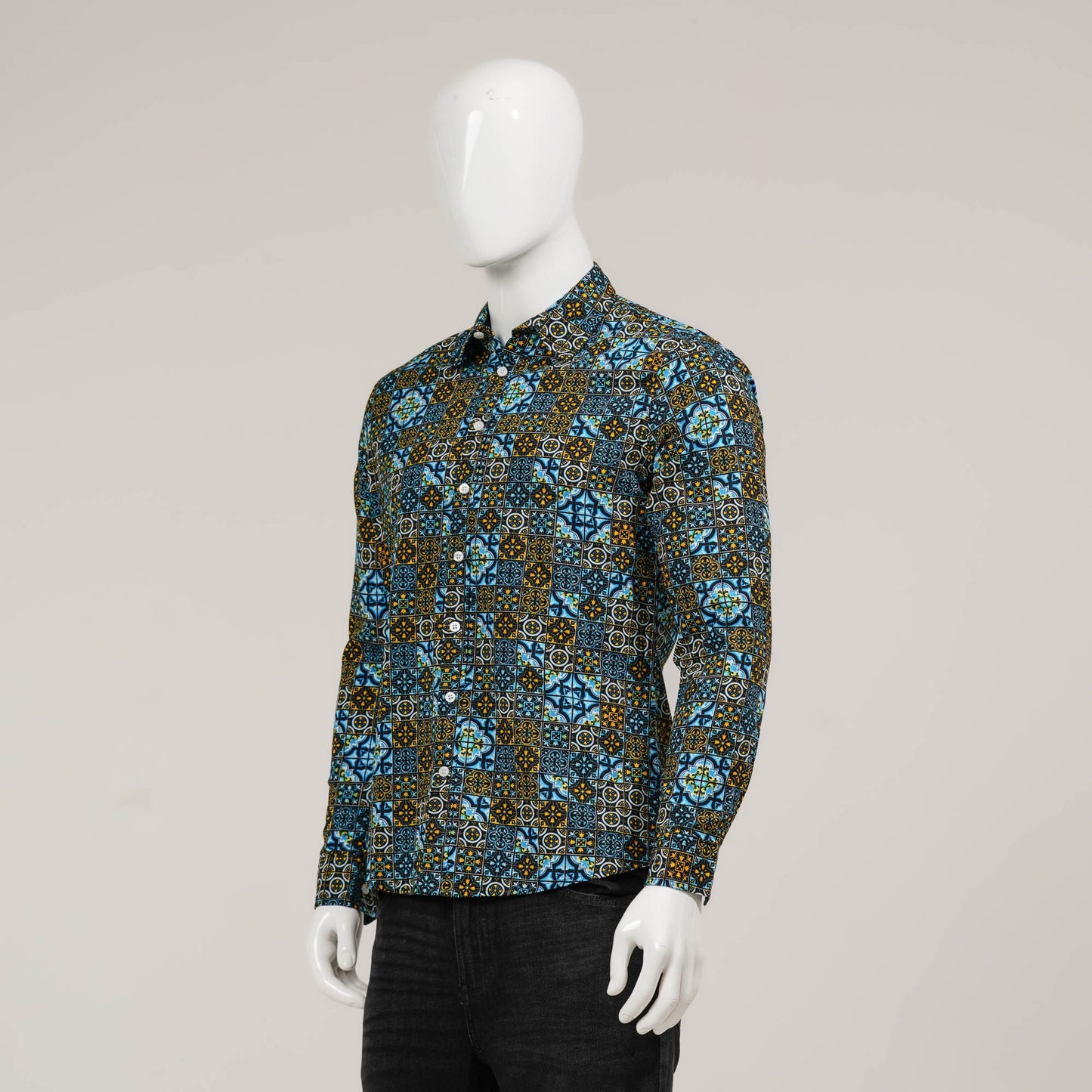 Mens Black & Sky Blue L/S Shirt