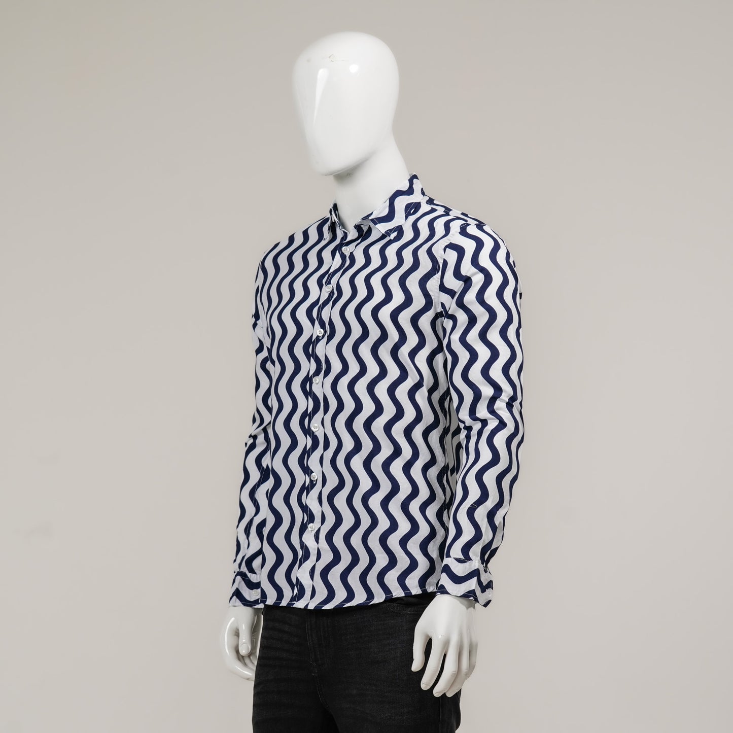 Mens White & Navy L/S Shirt