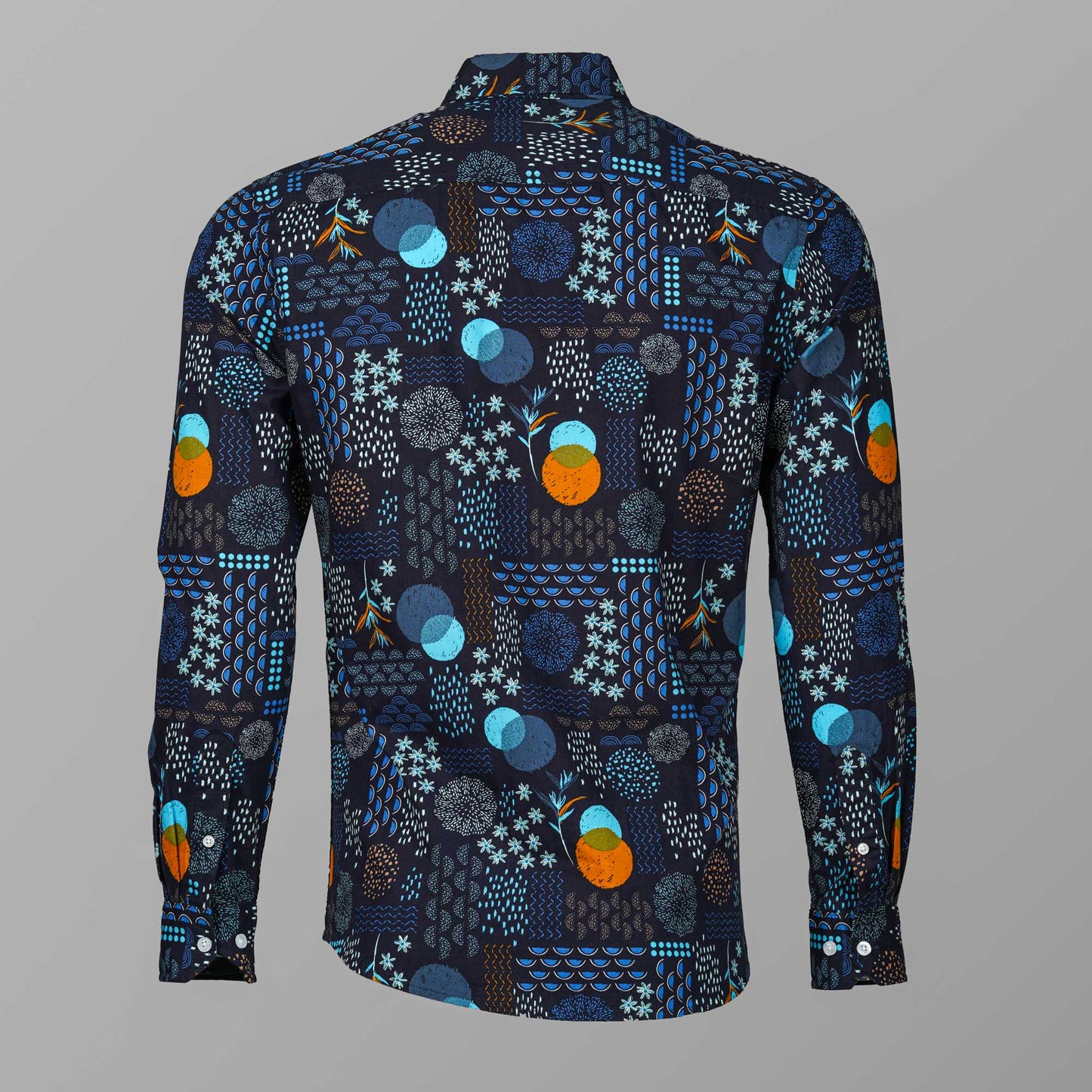 Mens Casual Black & Blue Printed Shirt