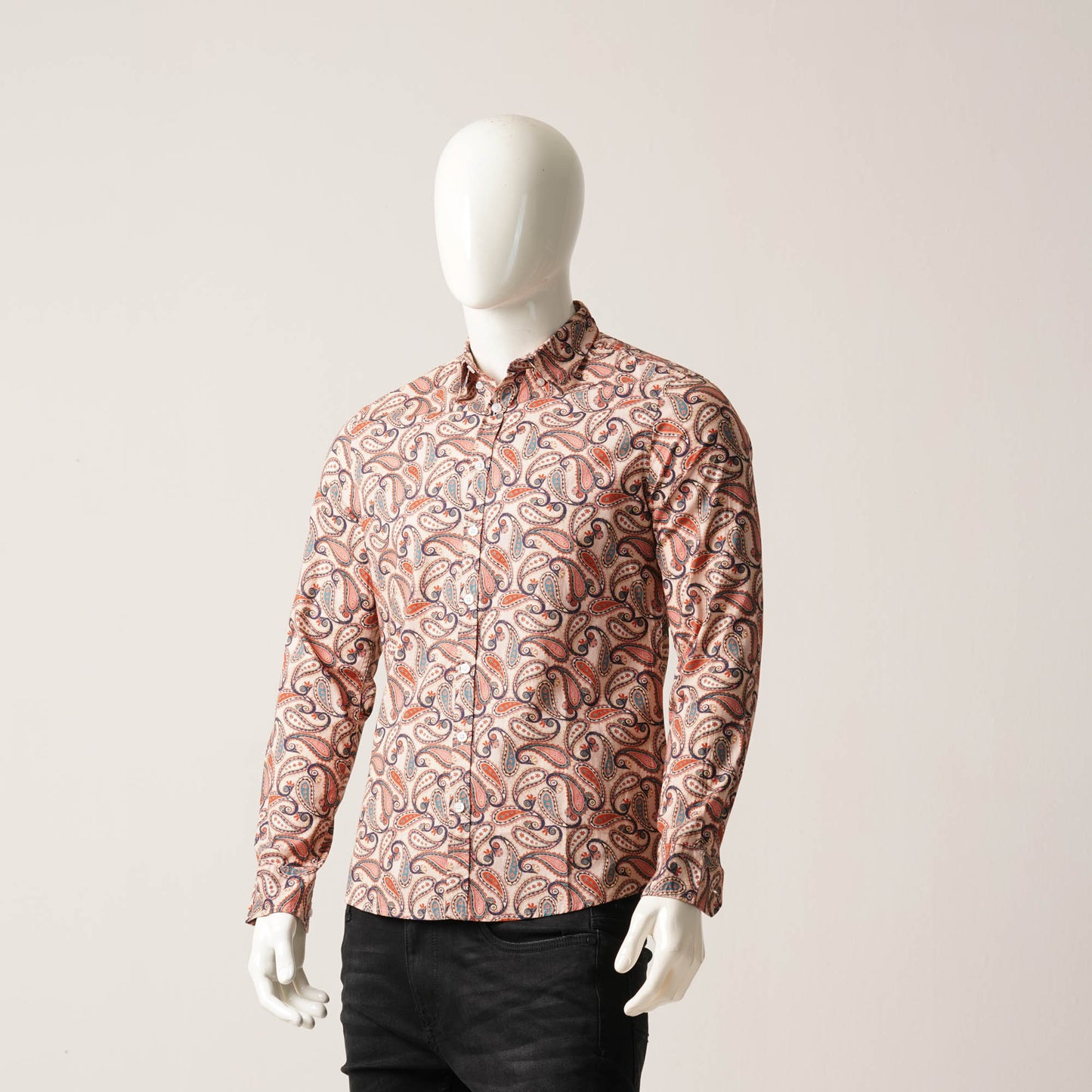 Mens Cream Blue L/S Shirt