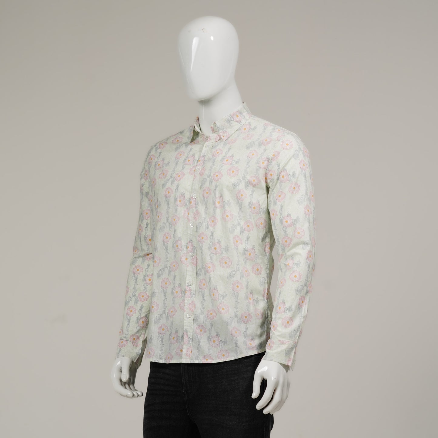 Mens White & Green L/S Shirt