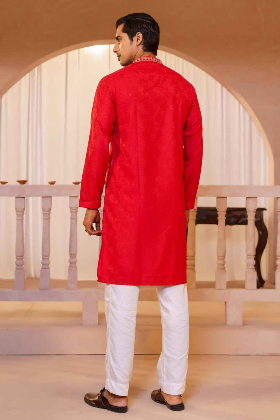 Mens Embroidery Panjabi- Red