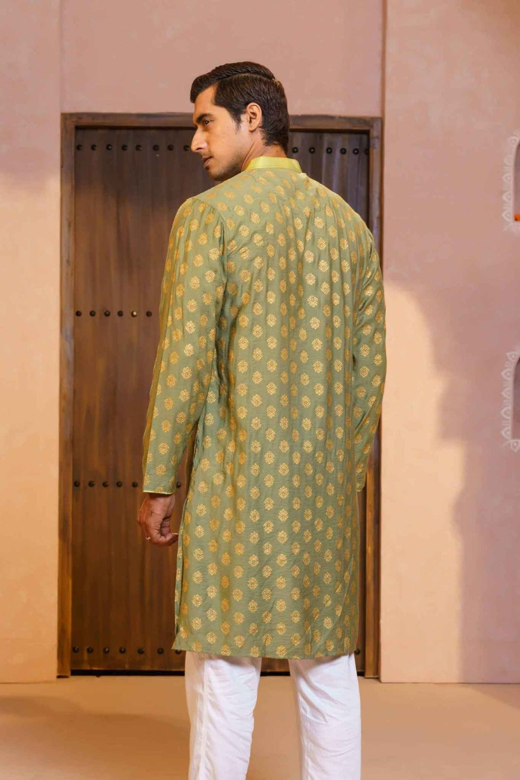Mens Pistachio Green Basic Panjabi