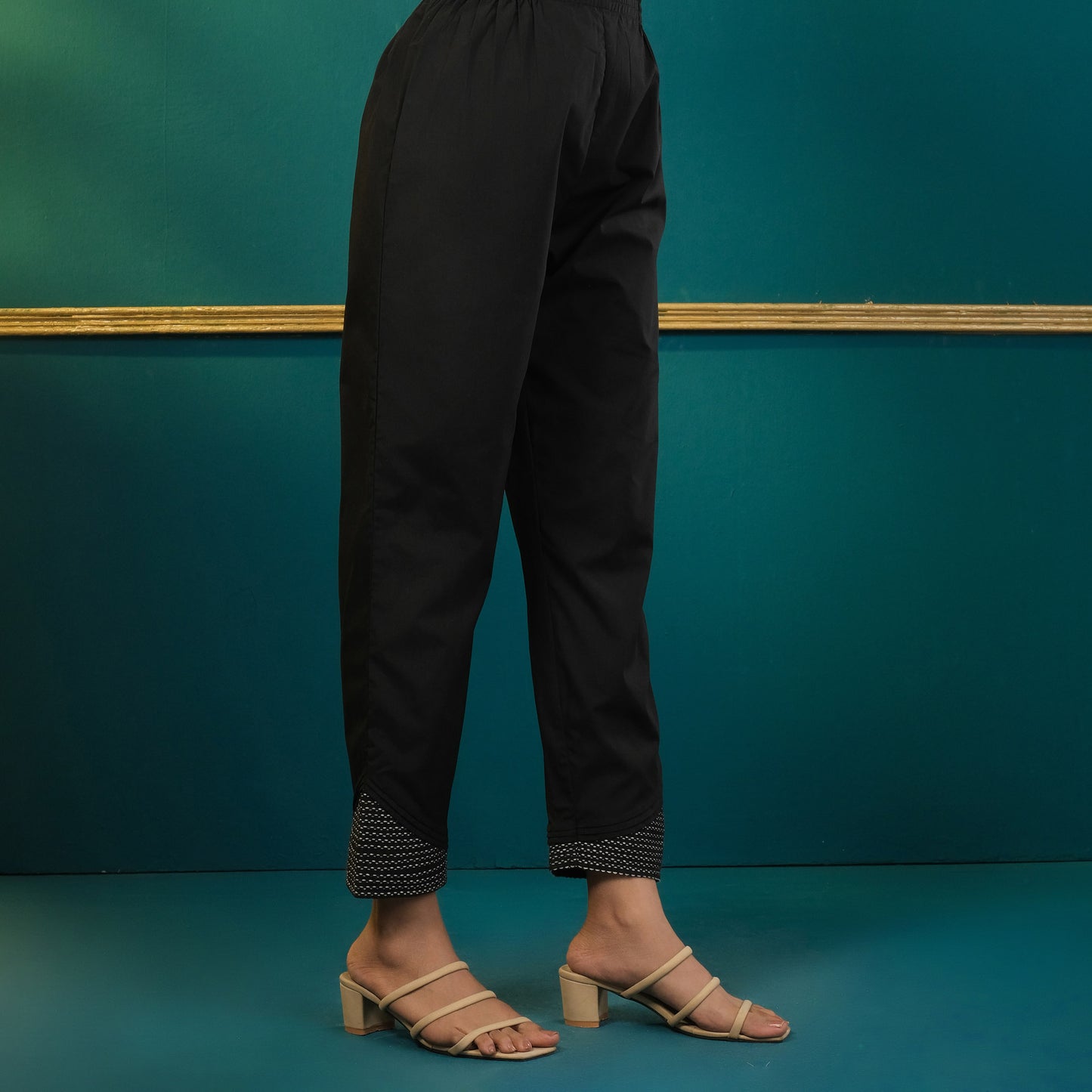 Women Black Embroidered Bottom