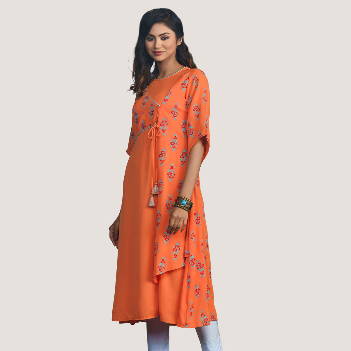 Women Ethnic Orange Fusion Kurti