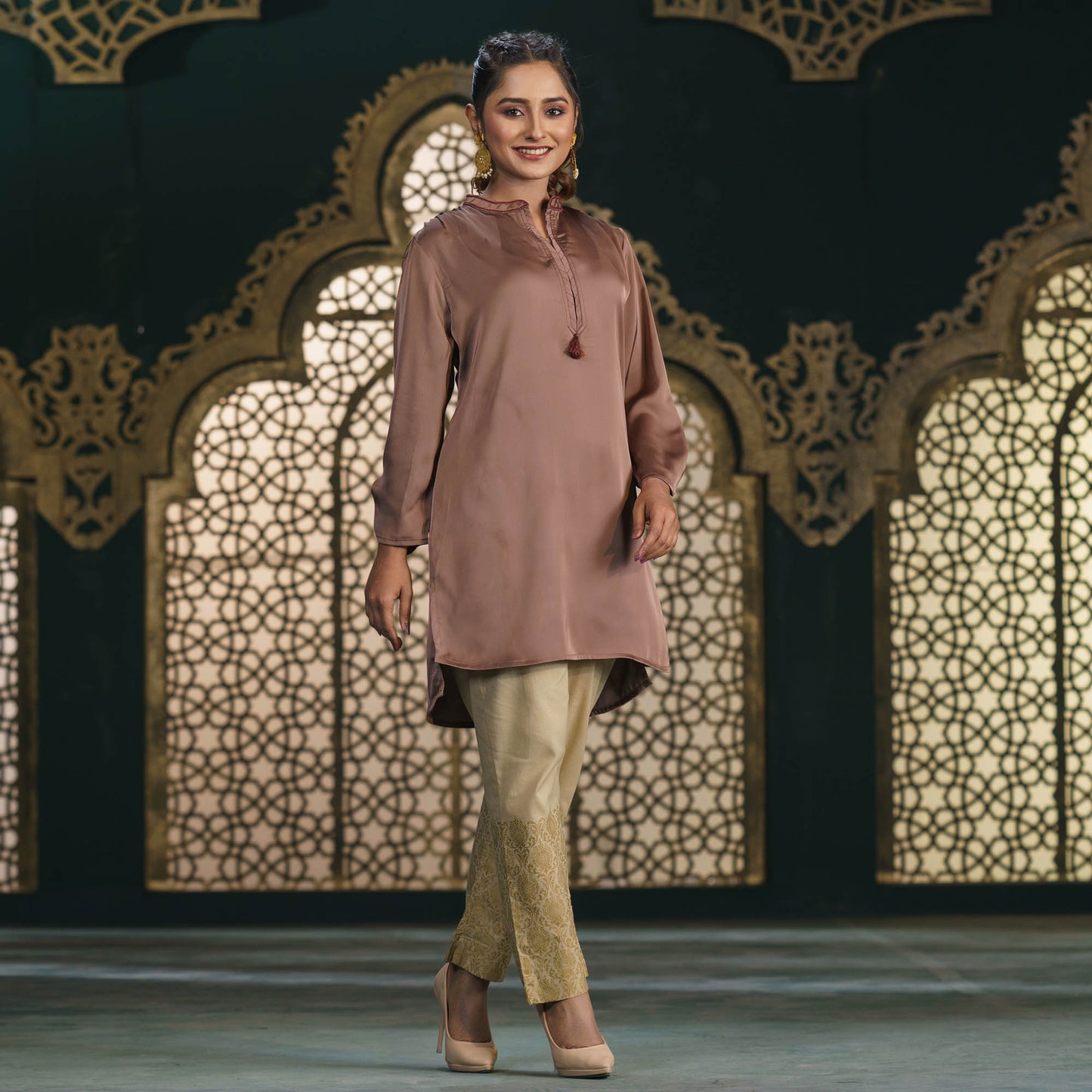 Womens Green-Tint Silk Tunic