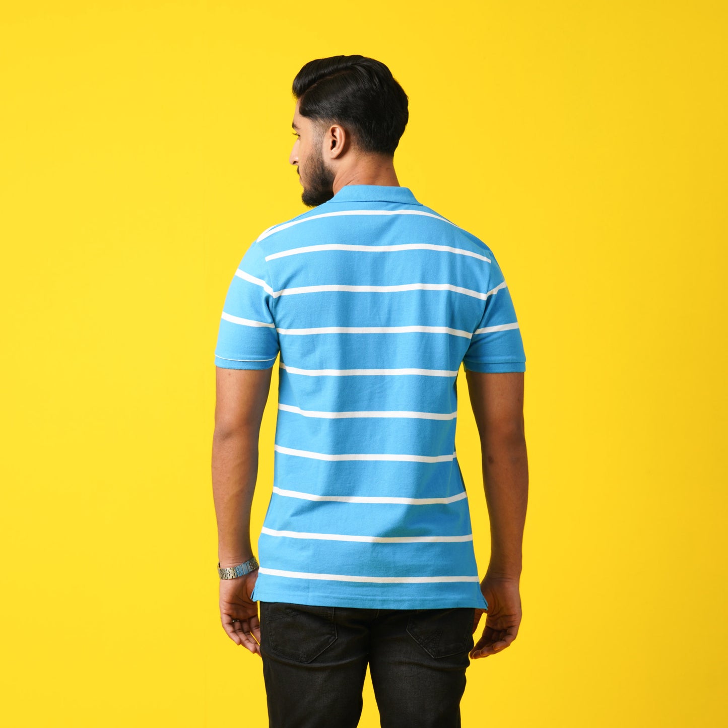 Mens Blue Striped Polo