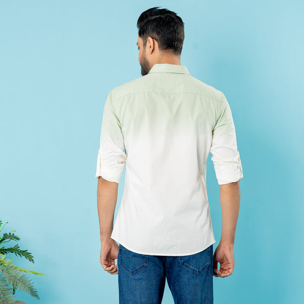 Mens Casual Shirt- Olive/White