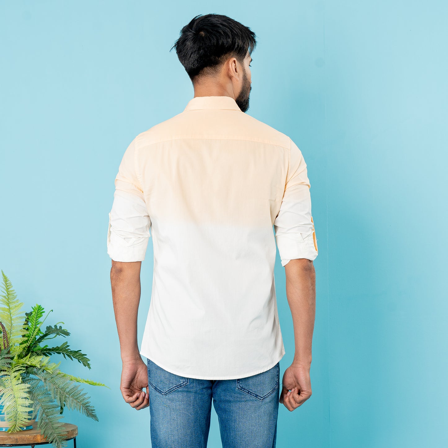 Mens Casual Shirt- Orange/White