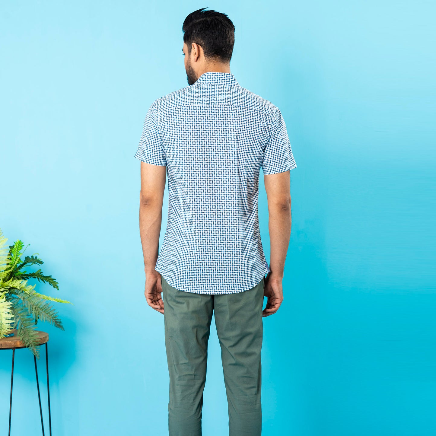 Mens Casual Shirt- Blue/White