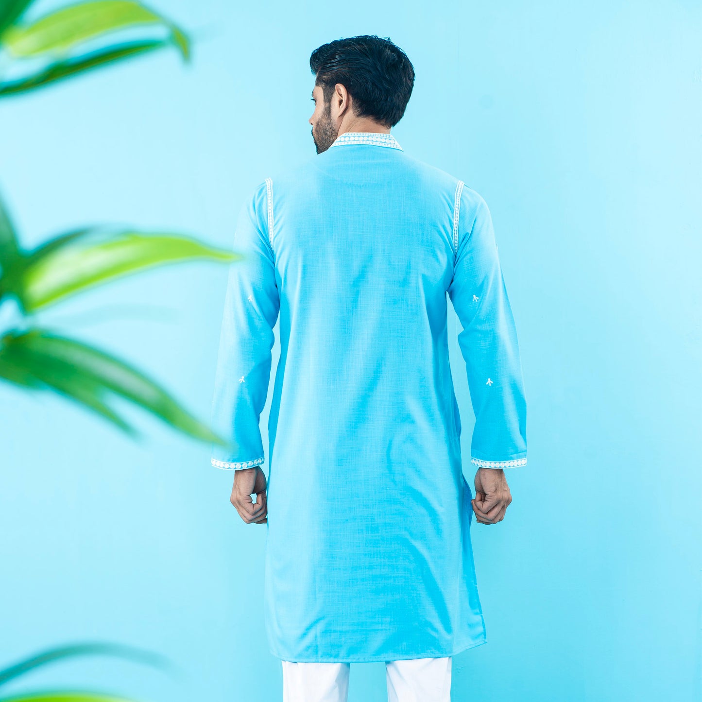 Mens Embroidery Panjabi- Sky Blue