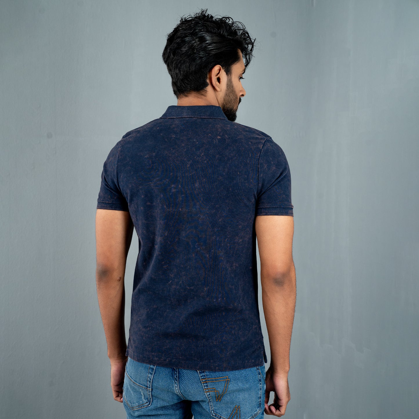 Mens Navy Print Polo