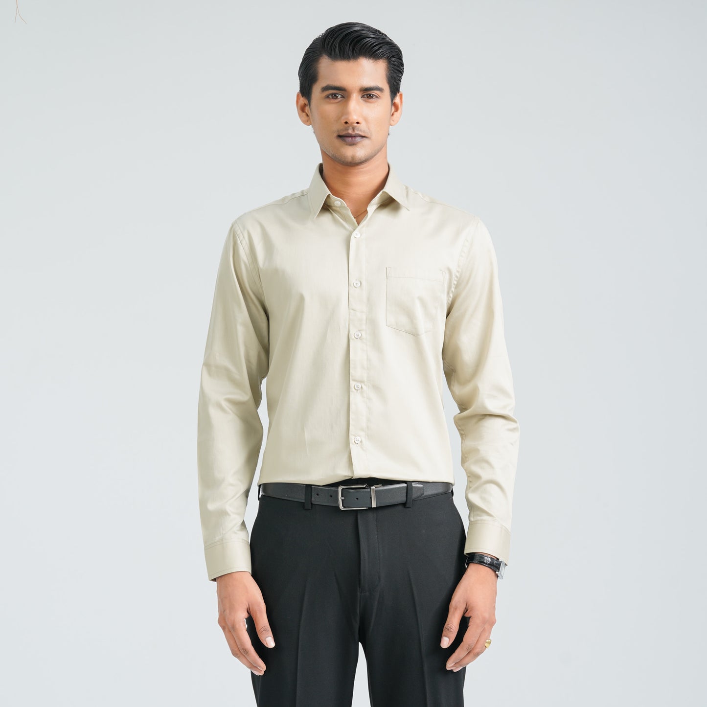Men’s Beige Satin Lycra Shirt