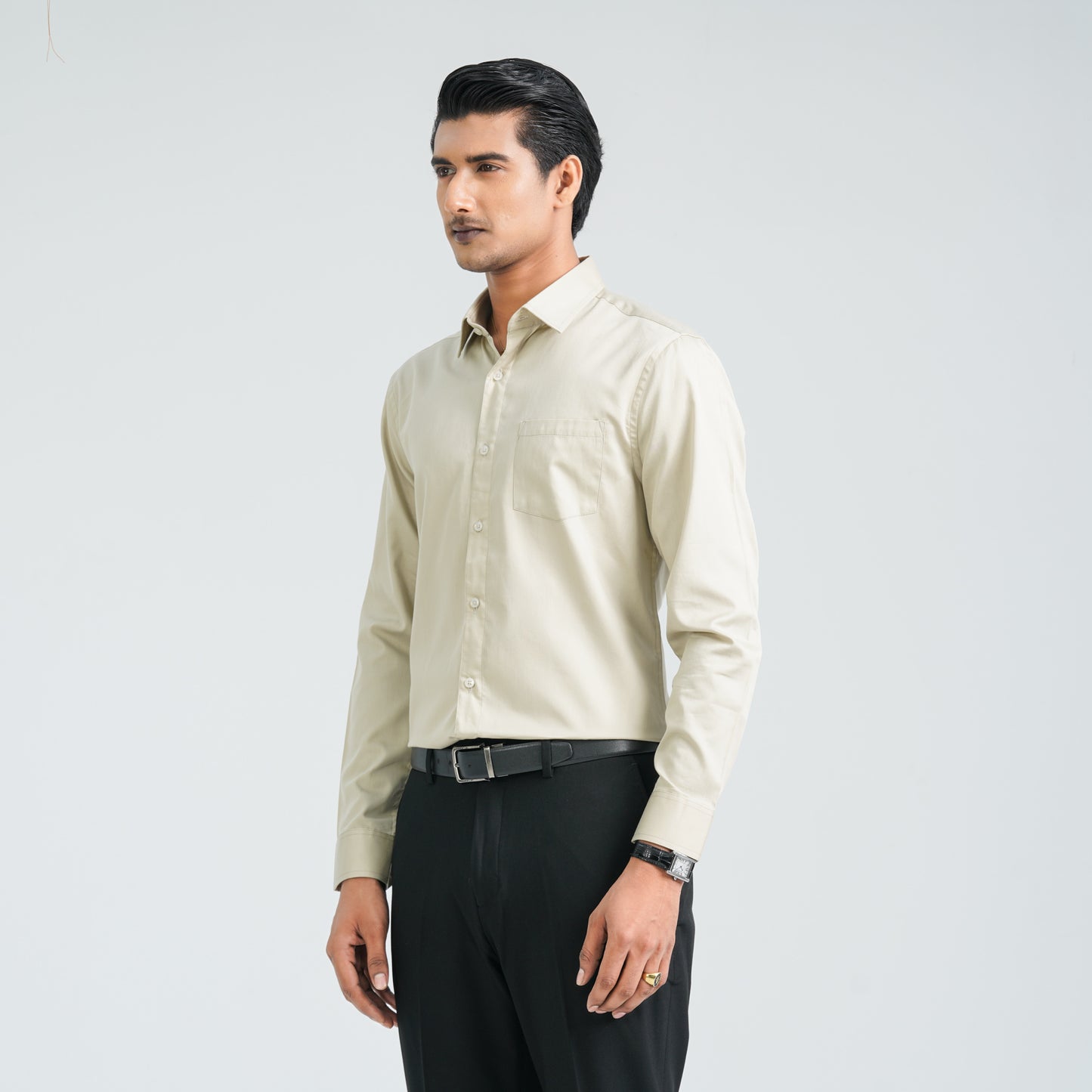 Men’s Beige Satin Lycra Shirt