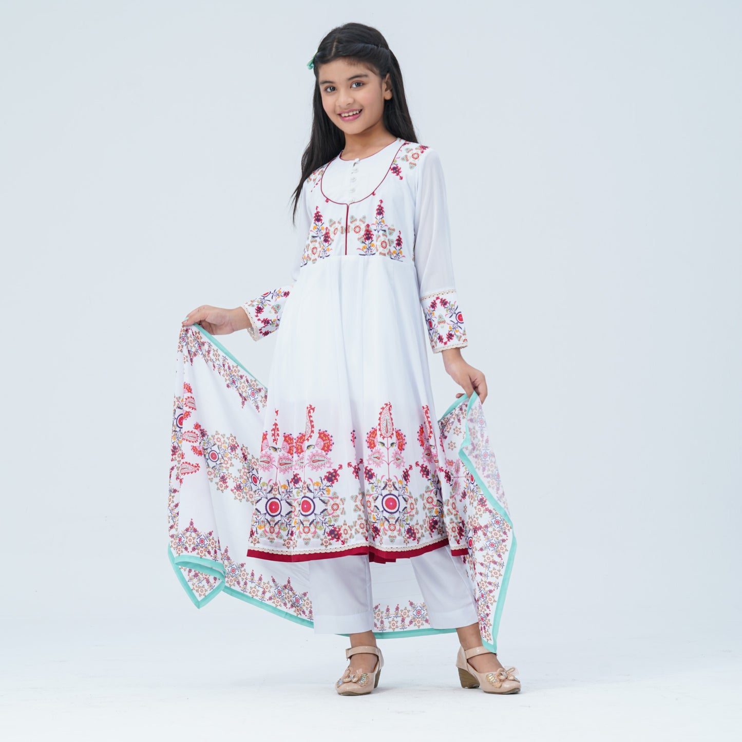 Girl's  Floral Georgette Three Piece Set