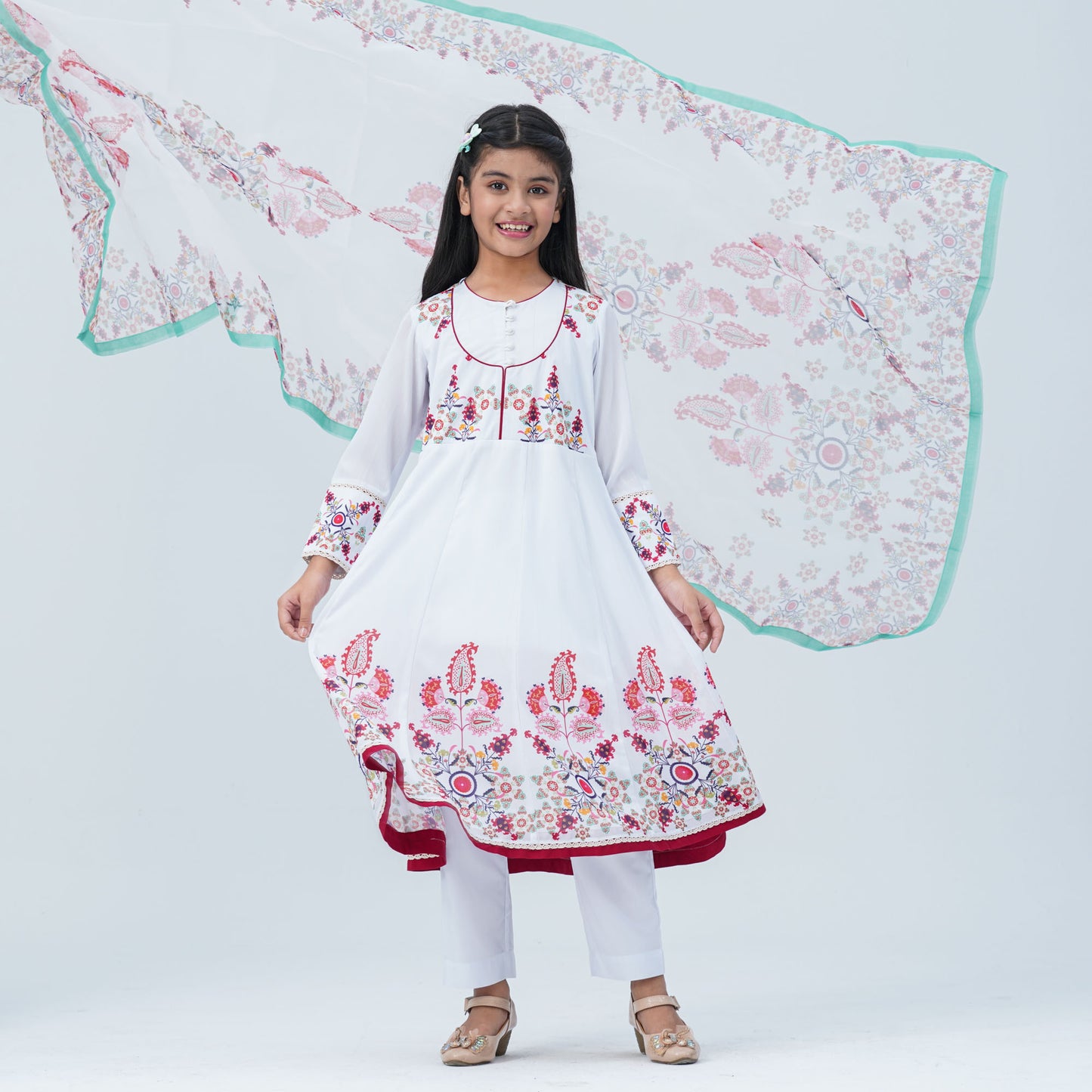 Girl's  Floral Georgette Three Piece Set