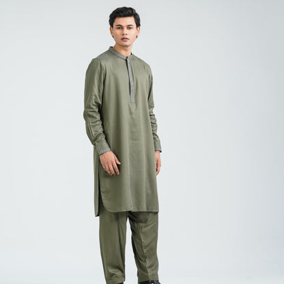 Men's Embroidery Bottle Green Kabli Set