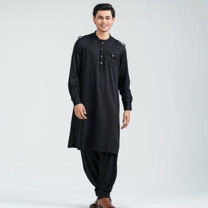 Men’s Black Viscose Kabli