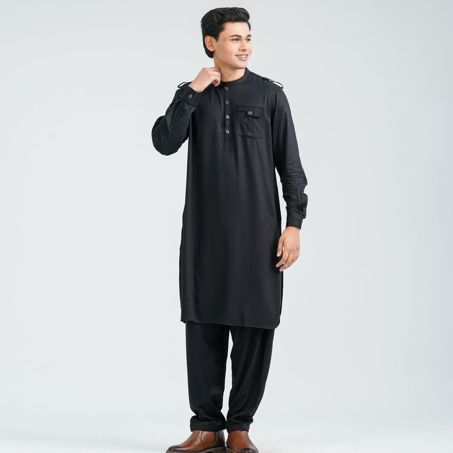 Men’s Black Viscose Kabli