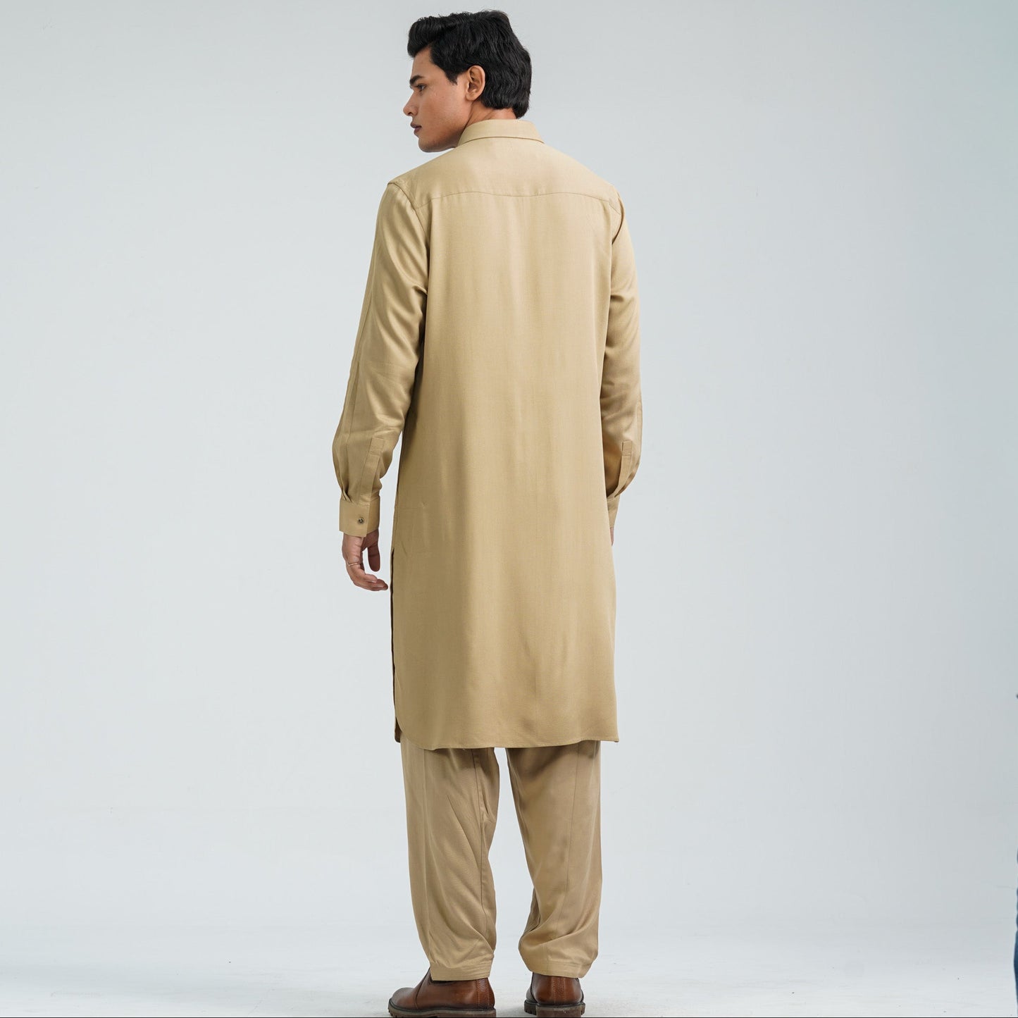 Men's Beige Viscose Embroidered Kabli