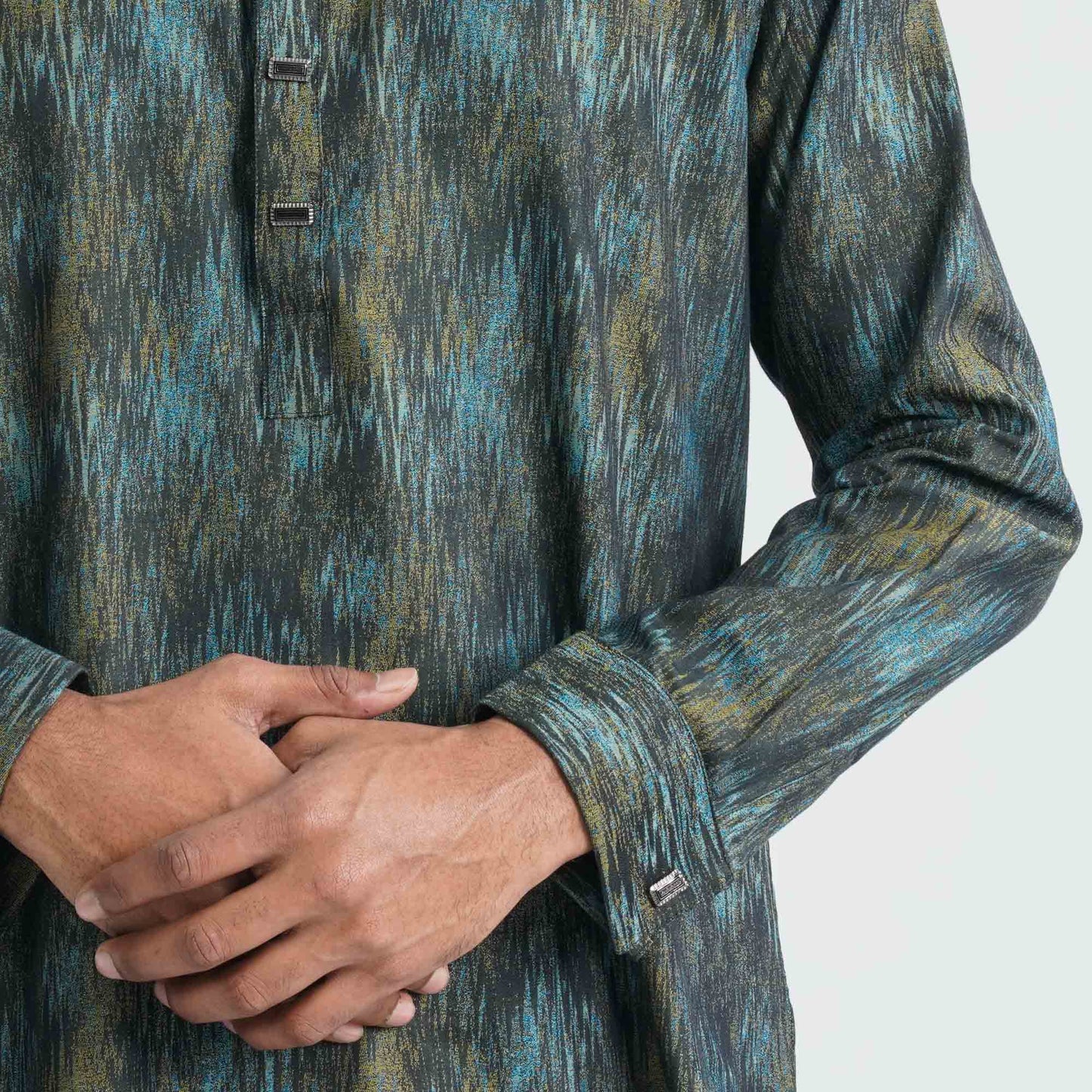 Mens Yellow Black  Jacquard  Panjabi