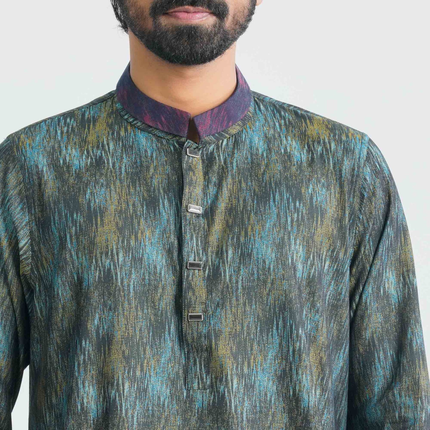 Mens Yellow Black  Jacquard  Panjabi