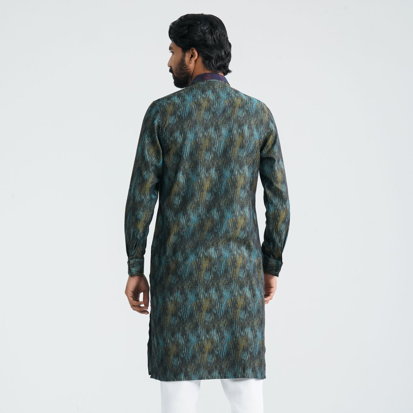 Mens Yellow Black  Jacquard  Panjabi