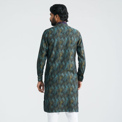 Mens Yellow Black  Jacquard  Panjabi