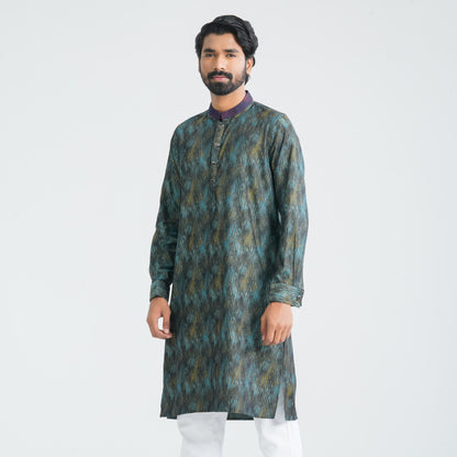 Mens Yellow Black  Jacquard  Panjabi
