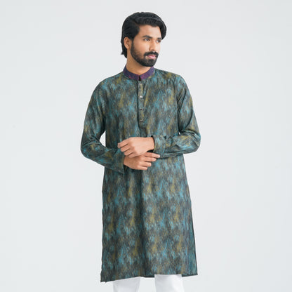 Mens Yellow Black  Jacquard  Panjabi
