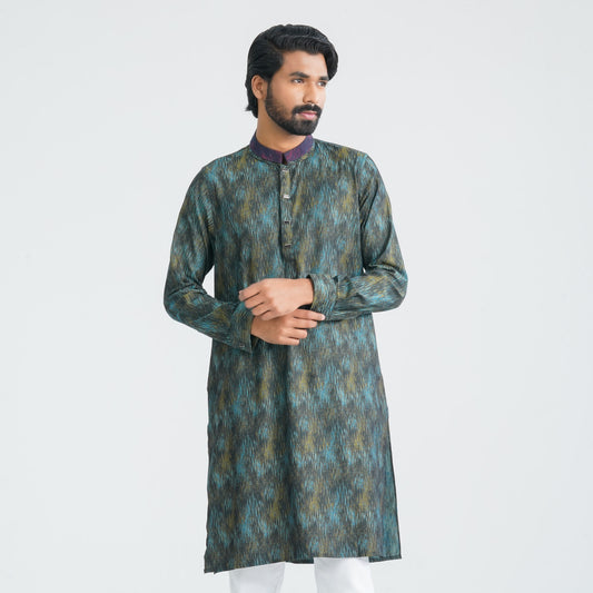 Mens Yellow Black  Jacquard  Panjabi