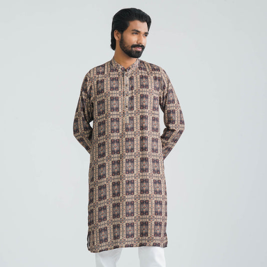 Mens Olive Digital Print Panjabi