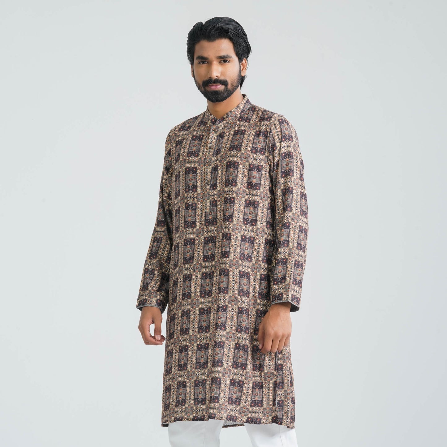 Mens Olive Digital Print Panjabi
