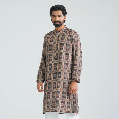 Mens Olive Digital Print Panjabi