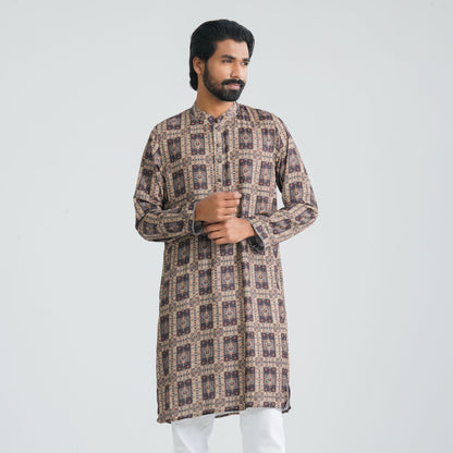 Mens Olive Digital Print Panjabi