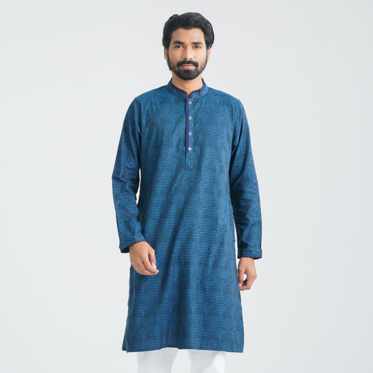 Men's Blue Cotton Blended  Panjabi