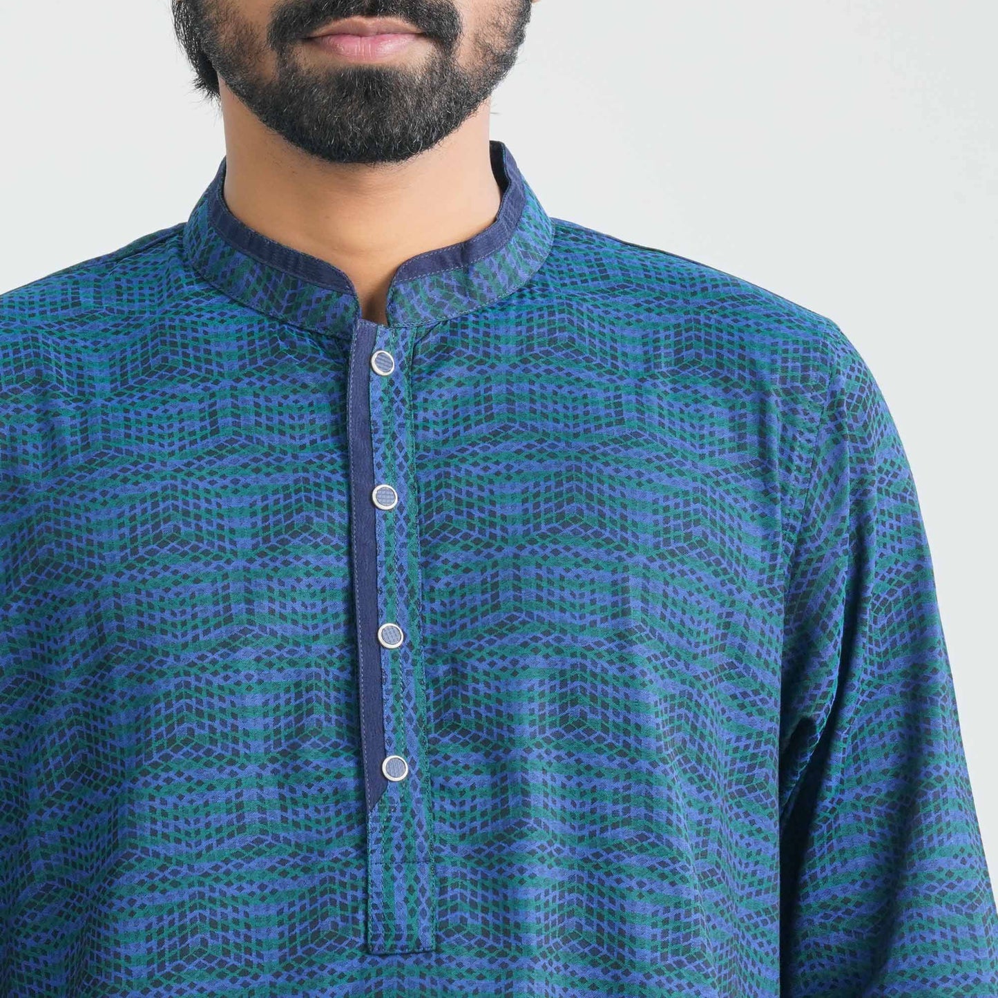 Men's Blue Cotton Blended  Panjabi