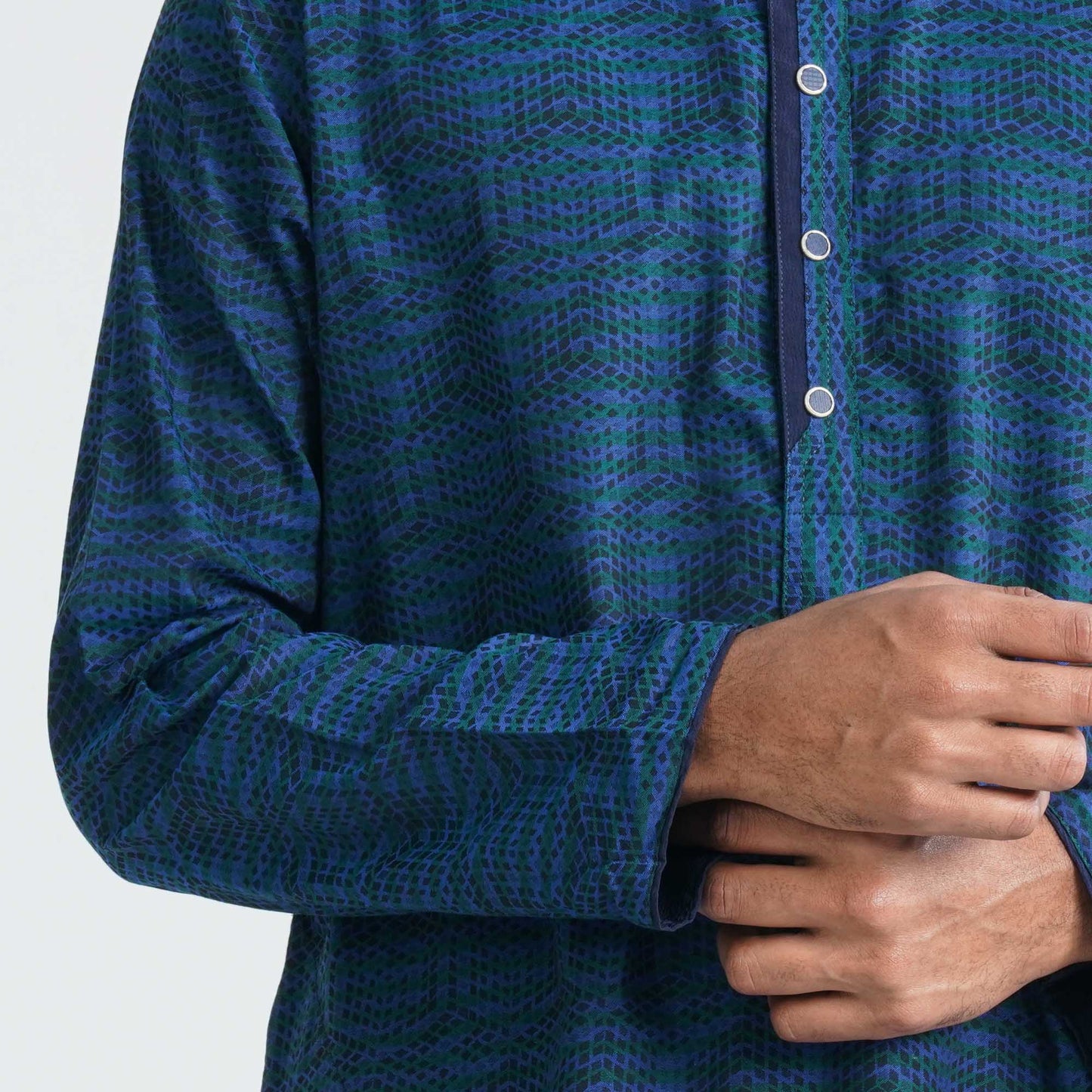 Men's Blue Cotton Blended  Panjabi