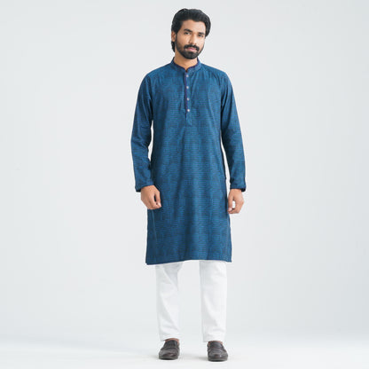 Men's Blue Cotton Blended  Panjabi