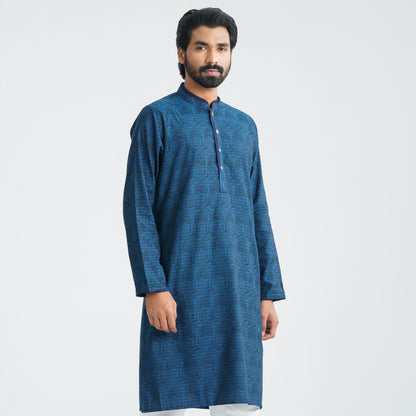 Men's Blue Cotton Blended  Panjabi