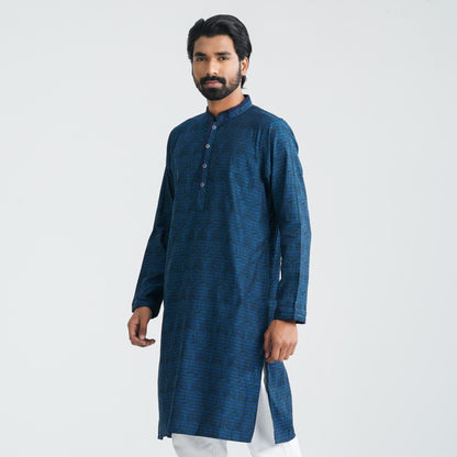 Men's Blue Cotton Blended  Panjabi