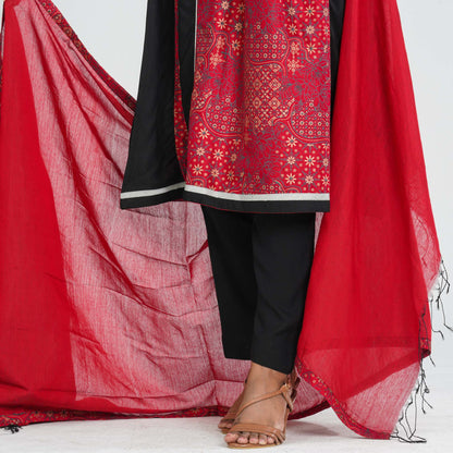 Women Red Cotton Three Piece Set