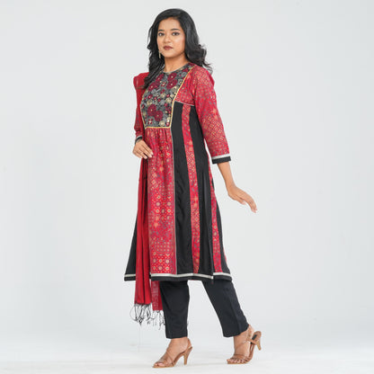 Women Red Cotton Three Piece Set