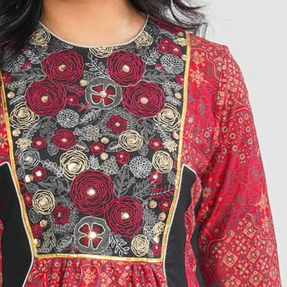 Women Red Cotton Three Piece Set